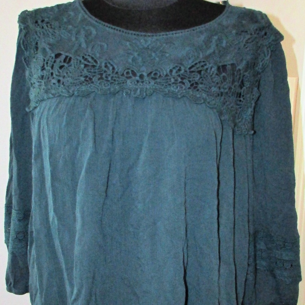 Mason & Belle Dark Green Zahra Crochet Detail Top